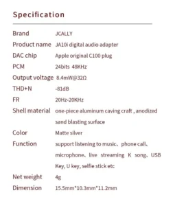 JCALLY JA10i C100 Lighting to 3.5mm Earphone Digital Audio Adapter For IOS - Image 6