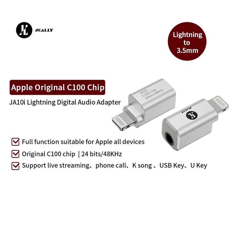 JCALLY JA10i C100 Lighting to 3.5mm Earphone Digital Audio Adapter For IOS hifiheavenbd.com